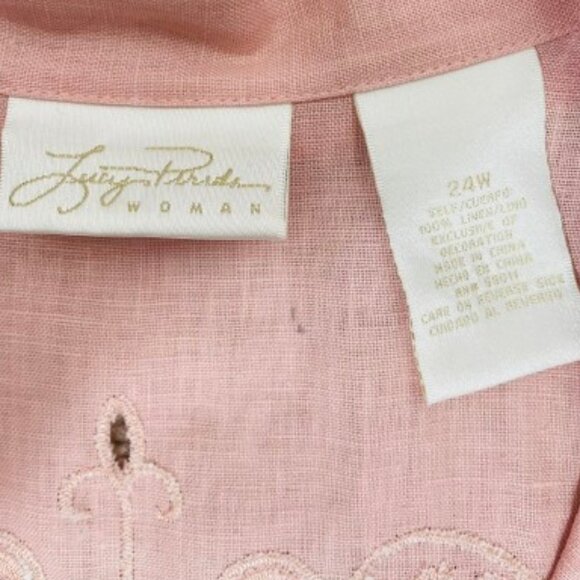 Lucy Pereda NEW 100% Linen Embroidered Cutout Button Down Shirt Size 24W Pink - Picture 4 of 7